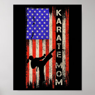 Vintage Usa American Flag Karate Mum Karateka Silh Poster