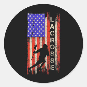 Vintage Usa American Flag Lacrosse Player Team Sil Classic Round Sticker
