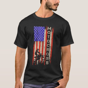 Vintage USA American Flag Motocross Dirt Bike Silh T-Shirt