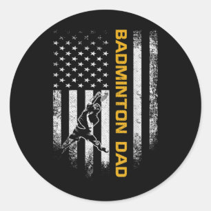 Vintage Usa American Flag Proud Badminton Dad Silh Classic Round Sticker