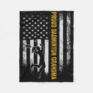 Vintage Usa American Flag Proud Badminton Grandma Fleece Blanket