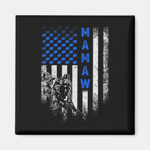Vintage Usa American Flag Proud Hockey Mamaw Silho Magnet