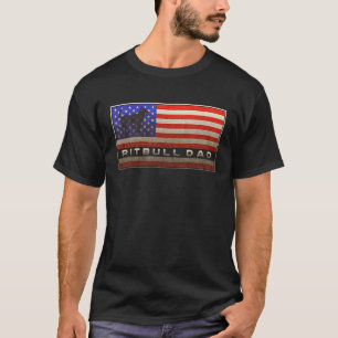 Vintage USA American Flag Proud Pitbull Dog Dad Si T-Shirt