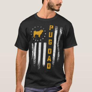 Vintage USA American Flag Proud Pug Dog Dad Silhou T-Shirt