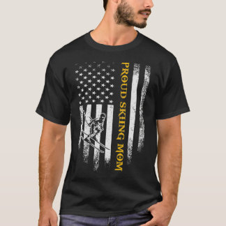 Vintage USA American Flag Proud Skiing Mum Funny T-Shirt
