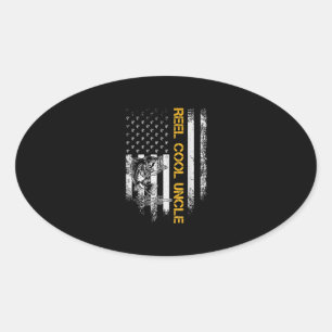 Vintage USA American Flag Reel Cool Uncle Funny Oval Sticker