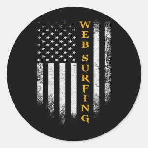 Vintage Usa American Flag Web Surfing Funny Surfer Classic Round Sticker