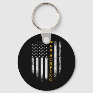 Vintage Usa American Flag Web Surfing Funny Surfer Key Ring