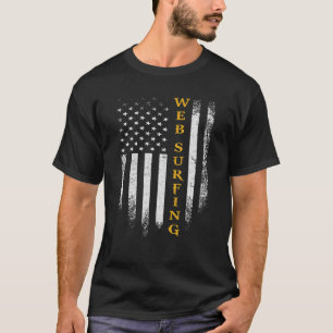 Vintage USA American Flag Web Surfing Funny Surfer T-Shirt