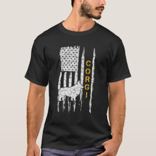 Vintage USA American Flag Welsh Corgi Dog Silhouet T-Shirt