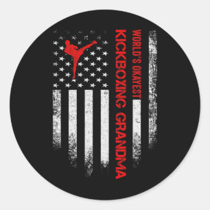 Vintage Usa American Flag World's Okayest Kickboxi Classic Round Sticker
