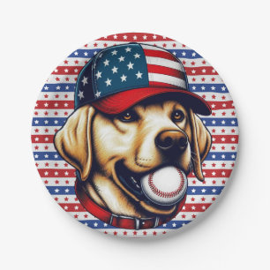 Vintage, USA baseball Labrador Paper Plate