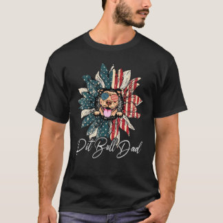 Vintage Usa Best Pit Bull Dad Ever American Flag T-Shirt