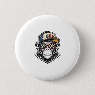 Vintage USA Chimp Patriotic Sunglasses Shirt Desig 6 Cm Round Badge