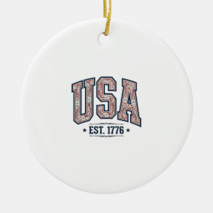 Vintage USA Est 1776 Patriotic Engraving Shirt_1 Ceramic Ornament