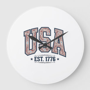 Vintage USA Est 1776 Patriotic Engraving Shirt_1 Large Clock