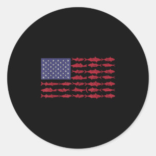 Vintage Usa Fish American Flag Shirt Fishing Gifts Classic Round Sticker
