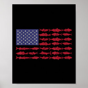 Vintage Usa Fish American Flag Shirt Fishing Gifts Poster