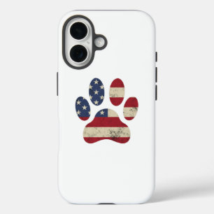 Vintage USA Flag 4th Of July Paw Print Patriotic iPhone 16 Case