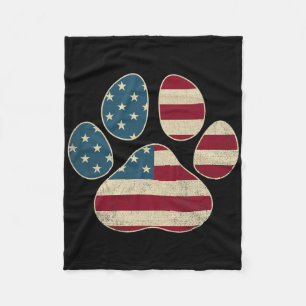 Vintage Usa Flag 4th Of July Paw Print Patriotic D Fleece Blanket