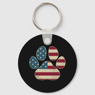 Vintage Usa Flag 4th Of July Paw Print Patriotic D Key Ring