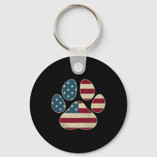 Vintage Usa Flag 4th Of July Paw Print Patriotic D Key Ring