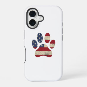 Vintage USA Flag 4th Of July Paw Print Patriotic iPhone 16 Case