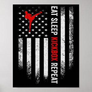 Vintage Usa Flag Eat Sleep Mma Kickbox Repeat Kick Poster