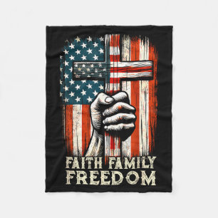 Vintage Usa Flag Faith Family Dom Patriotic Christ Fleece Blanket