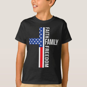 Vintage Usa Flag Faith Family Dom Patriotic Christ T-Shirt