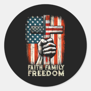 Vintage Usa Flag Faith Family Freedom Patriotic Ch Classic Round Sticker