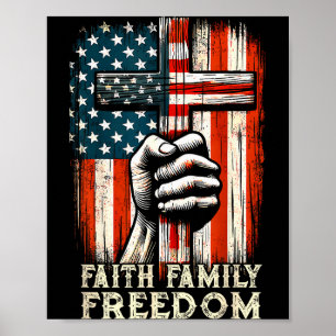 Vintage Usa Flag Faith Family Freedom Patriotic Ch Poster