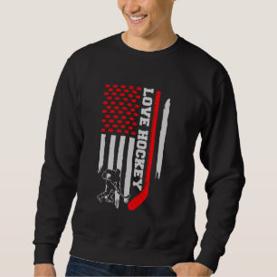Vintage USA Flag Hockey Player, Hockey Stick, Love Sweatshirt