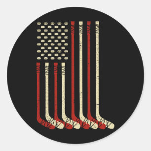 Vintage Usa Flag Ice Hockey - Funny Ice Hockey Us Classic Round Sticker