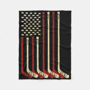 Vintage Usa Flag Ice Hockey - Funny Ice Hockey Us Fleece Blanket