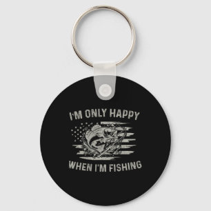 Vintage Usa Flag I'm Only Happy When I'm Fishing L Key Ring