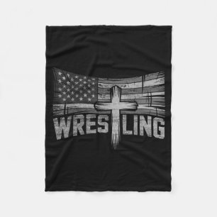 Vintage USA Flag Jesus Christ Christian Wrestling Fleece Blanket