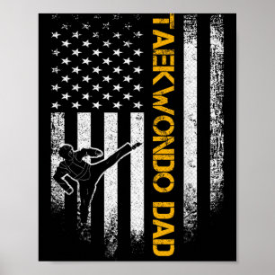 Vintage USA Flag Korea Taekwondo Training Dad Poster