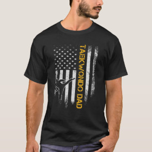 Vintage USA Flag Korea Taekwondo Training Dad Silh T-Shirt