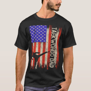 Vintage USA Flag Korea Taekwondo Training Dad Silh T-Shirt