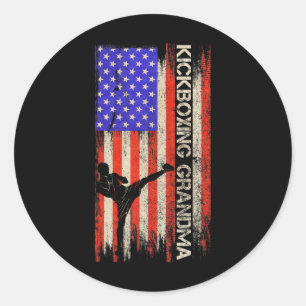 Vintage Usa Flag Mma Kickboxing Fighter Grandma Si Classic Round Sticker