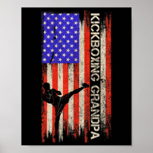 Vintage Usa Flag Mma Kickboxing Fighter Grandpa Si Poster