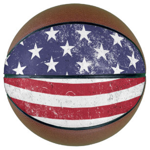 Vintage USA Flag Patriotic American Red White Blue Basketball
