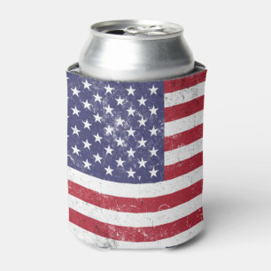 Vintage USA Flag Patriotic American Red White Blue Can Cooler