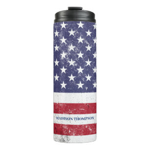 Vintage USA Flag Patriotic American Red White Blue Thermal Tumbler