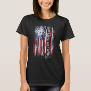 Vintage Usa Flag Proud Bowling Grandpa Bowler Silh T-Shirt