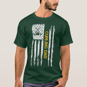 Vintage USA Flag Proud Curling Dad Curler Funny T-Shirt