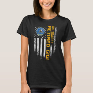 Vintage USA Flag Proud Retired US Seabee Veteran G T-Shirt