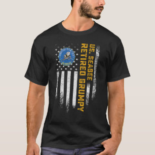 Vintage USA Flag Proud Retired US Seabee Veteran G T-Shirt