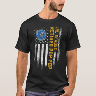 Vintage USA Flag Proud Retired US Seabee Veteran P T-Shirt